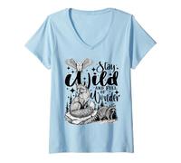 Femme Restez Sauvage et Plein de Merveilles Brave Aventure en T-Shirt avec Col en V