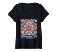 Femme Restez sauvage, Flower Child - grandir à travers ce que vous T-Shirt avec Col en V