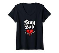 Femme Restez Triste Emo Gothic Design T-Shirt avec Col en V