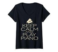 Femme Restez Zen et Jouez du Piano en Harmonie T-Shirt avec Col en V