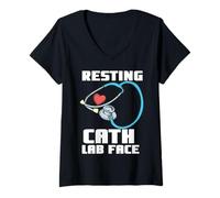 Femme Resting Cath Lab Visage Drôle Cardiovasculaire Professionnel T-Shirt avec Col en V