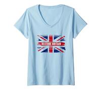 Femme Restore Britain - Flag UK Conservative Graphic T-Shirt avec Col en V