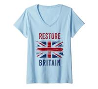 Femme Restore Britain - Flag UK Conservative Graphic T-Shirt avec Col en V