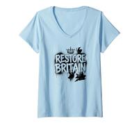 Femme Restore Britain - Graffiti Flag UK Conservative Grunge T-Shirt avec Col en V