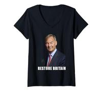 Femme Restore Britain - Rupert Lowe UK Patriot Conservative T-Shirt avec Col en V