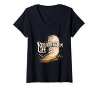 Femme Resurrection Life Romans 6:4 Vide Tomb Cross New Life Faith T-Shirt avec Col en V