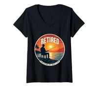 Femme Retired And Living My Best Life Fishing Fisher Fisher Fisherman T-Shirt avec Col en V