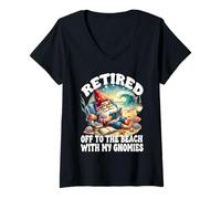 Femme Retired Beach Gnome For Teacher Summer Retirement Saying T-Shirt avec Col en V
