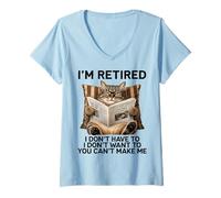 Femme Retired Cat Reading Newspaper Funny Retirement Cat Mom Dad T-Shirt avec Col en V