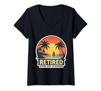 Femme Retired Every Day Is Sunday Beach Vacances Summer Holidays T-Shirt avec Col en V