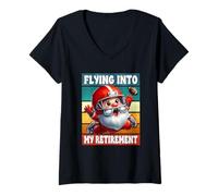 Femme Retired Grandpa Love Football Dad Flying Into My Retirement T-Shirt avec Col en V