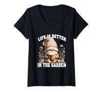 Femme Retired Life is Better in The Garden GNOME for Book Lover T-Shirt avec Col en V