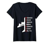Femme Retired Pilot 2026 Alphabet phonétique Cadeau de Retraite T-Shirt avec Col en V