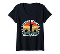 Femme Retired Teacher Class of 2021 Retirement Gift T-Shirt avec Col en V