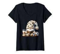 Femme Retired Teacher GNOME Love Reading Cookies Coffee and Books T-Shirt avec Col en V
