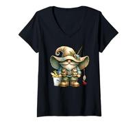 Femme Retirement Fishing GNOME for Retired Dad and Fishing Grandpa T-Shirt avec Col en V