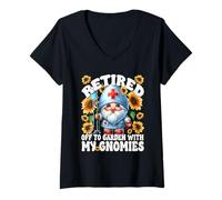 Femme Retirement Sunflower Nurse GNOME for Nurses Funny Saying T-Shirt avec Col en V
