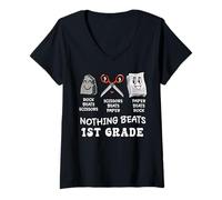 Femme Retour à l'école 1ère année Roche Papier Ciseaux Nothing T-Shirt avec Col en V