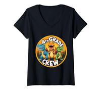 Femme Retour à l'école avec équipage de 4e année et Amoureux des Dinosaures T-Rex Dino T-Shirt avec Col en V