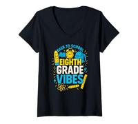 Femme Retour à l'école Huitième année Vibes Cute Girls First Day T-Shirt avec Col en V