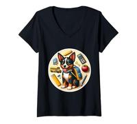 Femme Retour à l'école Lancashire Heeler Chien Garçons Filles Étudiants Enfants T-Shirt avec Col en V