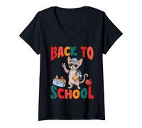 Femme Retour à l'école Mignon Devon Rex Cat Student First Day Vibes T-Shirt avec Col en V