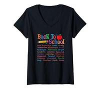 Femme Retour à l'école Nouveaux Départs Apprentissage créatif Motivé T-Shirt avec Col en V