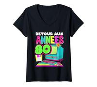 Femme Retour aux années 80 Vintage Quatre-Vingt rétro années 80 T-Shirt avec Col en V