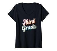 Femme Retour en Classe Rétro Troisième Élémentaire Stylé T-Shirt avec Col en V
