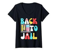 Femme Retour en Prison des Trucs Amusants pour la rentrée Scolaire pour Les Enfants, Les Enseignants et Les Adolescents T-Shirt avec Col en V