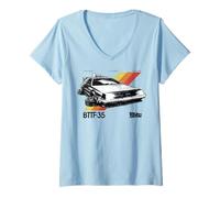 Femme Retour vers le futur 35ème rétro à rayures DeLorean T-Shirt avec Col en V
