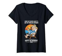 Femme Retraite 2025 Every Sip Tastes Like It's Not My Problem T-Shirt avec Col en V