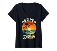 Femme Retraité 2029 Living The Dream Tropical Beach T-Shirt avec Col en V