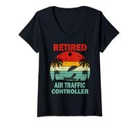 Femme Retraité Air Traffic Controller Sunset Retirement T-Shirt avec Col en V