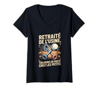 Femme Retraité De Lusine Toujours en Poste chez Les Petits T-Shirt avec Col en V