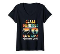 Femme Retraite des Enseignants 2026 Classe rejetée Let's Camp Retired T-Shirt avec Col en V