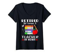 Femme Retraité mais Enseignant de cœur pour Toujours T-Shirt avec Col en V