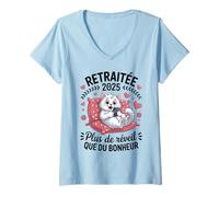 Femme Retraitée 2025 Chat Humour | Plus de Réveil Que du Bonheur T-Shirt avec Col en V