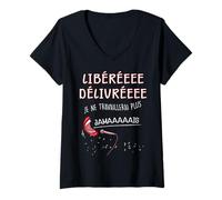 Femme Retraitée Chanson Femme Retraite Bouche Rouge Lèvres Micro T-Shirt avec Col en V