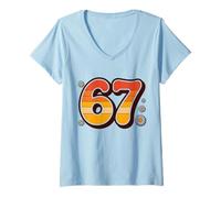 Femme Retro 6 7 Summer Alpha Slang 67 Beach T-Shirt avec Col en V