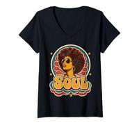 Femme Retro 70s Soul Funk Afro Queen Disco Vintage T-Shirt avec Col en V