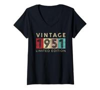 Femme Retro 74 ans Vintage 1951 Édition Limitée Anniversaire T-Shirt avec Col en V