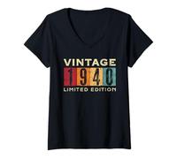 Femme Rétro 86 Ans, Vintage 1940, édition limitée, Anniversaire T-Shirt avec Col en V