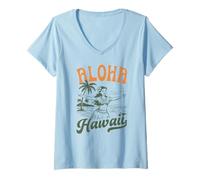 Femme Rétro Aloha Hawaii Vintage Island Hula Girl Tropical pour femmes T-Shirt avec Col en V