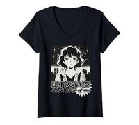Femme Rétro Anime Girl 80-90s Japonais Manga City Pop Esthétique T-Shirt avec Col en V