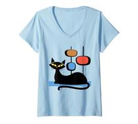 Femme Retro Atomic Age Mid-Century Cat Vintage Space Modern Design T-Shirt avec Col en V