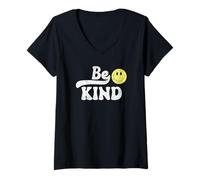 Femme Rétro Be Kind Jaune Happy Face Positive Vibe Smile Face Fun T-Shirt avec Col en V