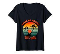 Femme Retro Beach Vintage Golfo de Mexico Golfe du Mexique pour Toujours T-Shirt avec Col en V