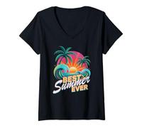 Femme Rétro Best Summer Ever Vacation Trip Surf What's Up Beaches T-Shirt avec Col en V
