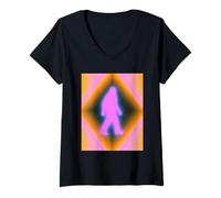 Femme Retro Bigfoot Aura Psychedelic Rainbow Squatch Cryptozoology T-Shirt avec Col en V